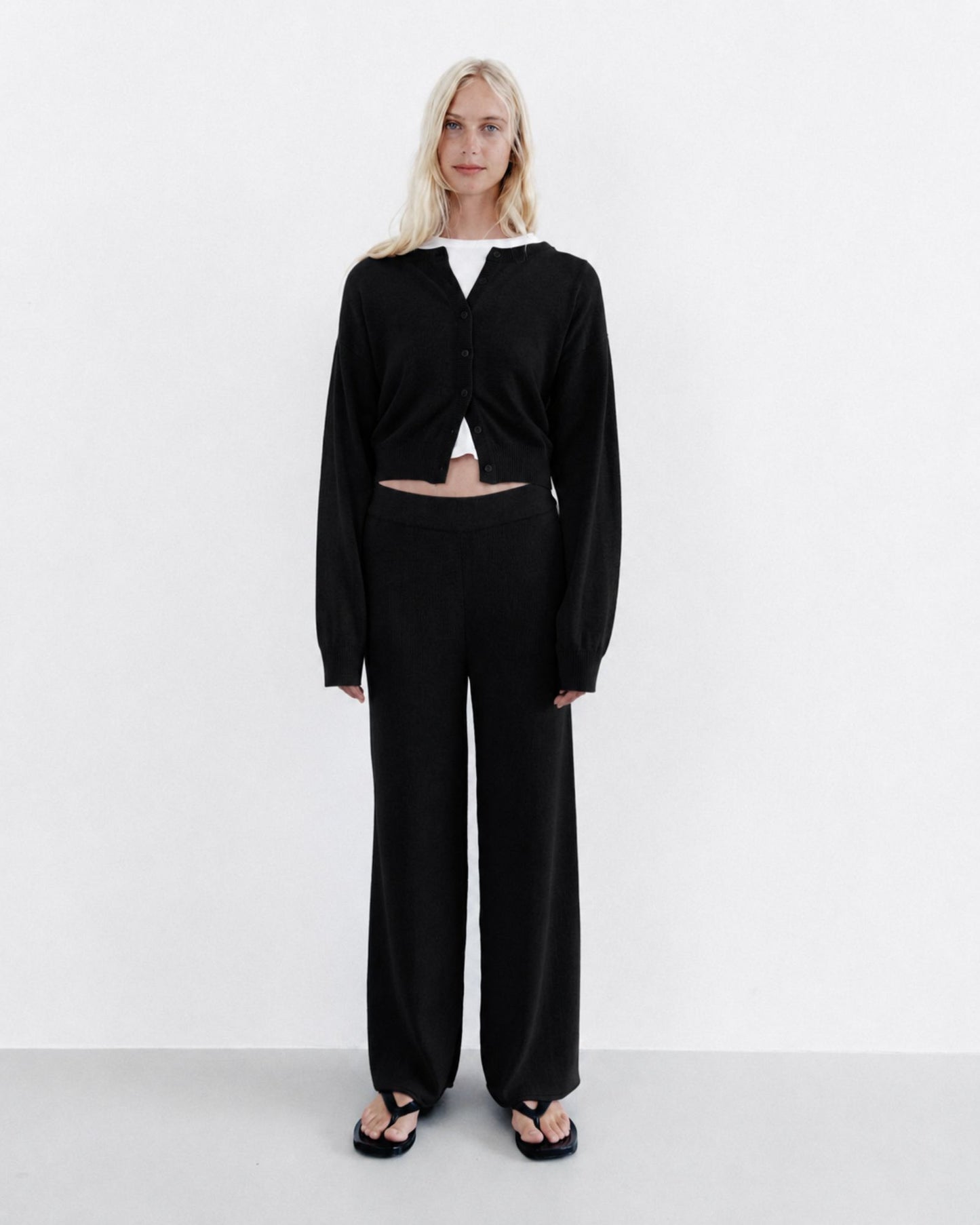 Knit Button Up Cardigan Black