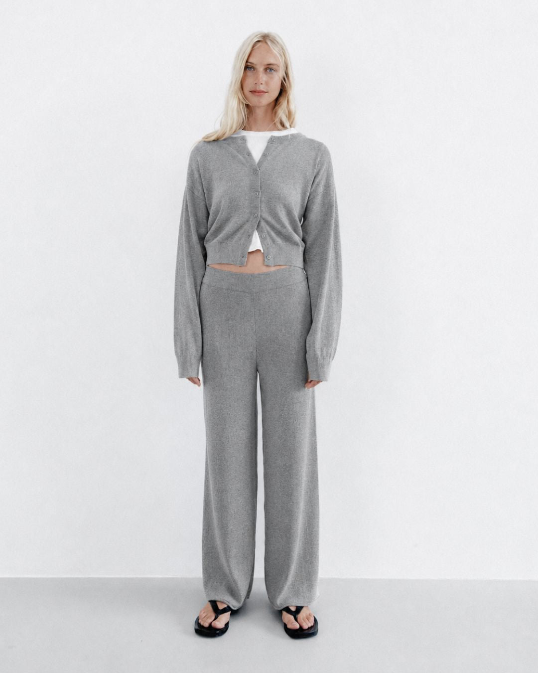 Knit Button Up Cardigan Grey Marle