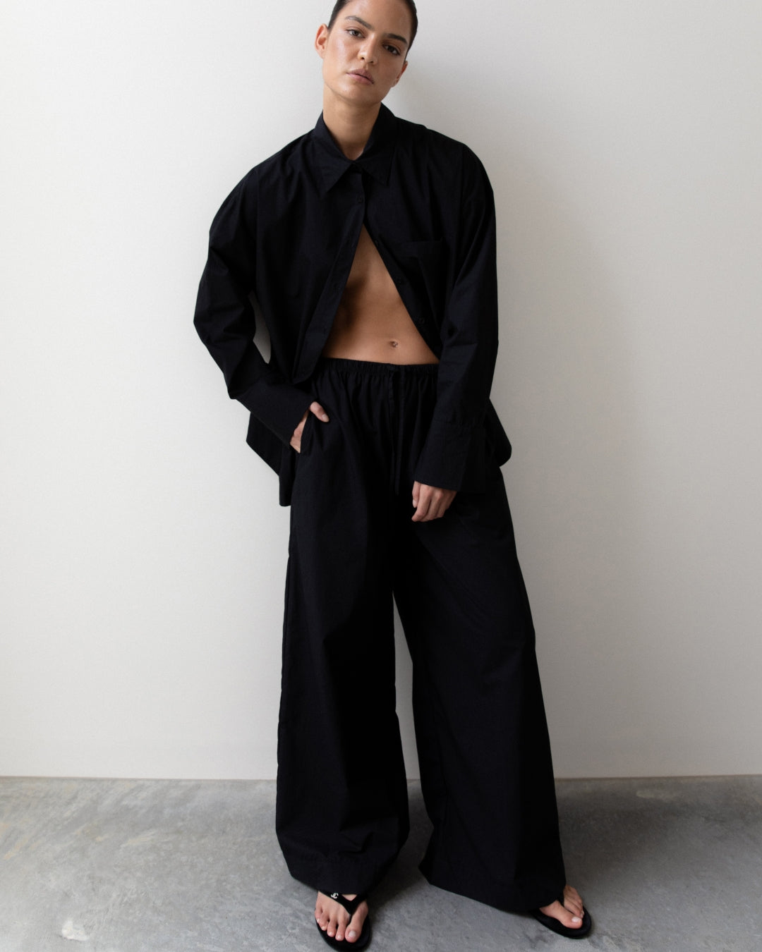 Cotton Poplin Wide Leg Pant Black