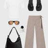 Cotton Side Tie Wide Leg Pant Taupe