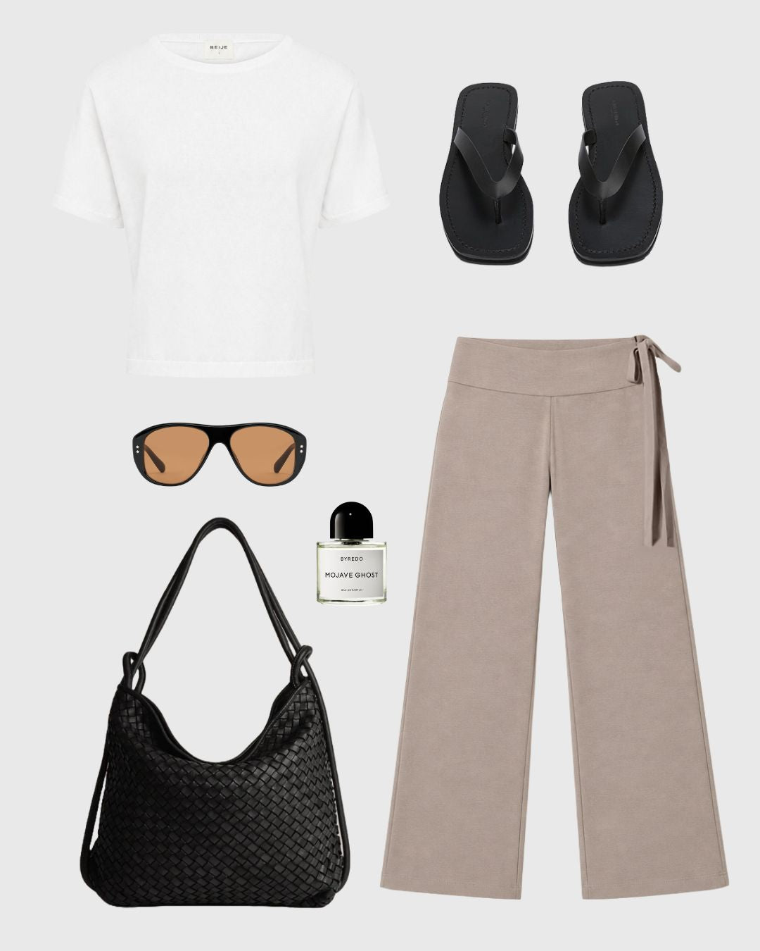 Cotton Side Tie Wide Leg Pant Taupe