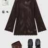 Crochet Knit Long Sleeve Mini Dress Chocolate