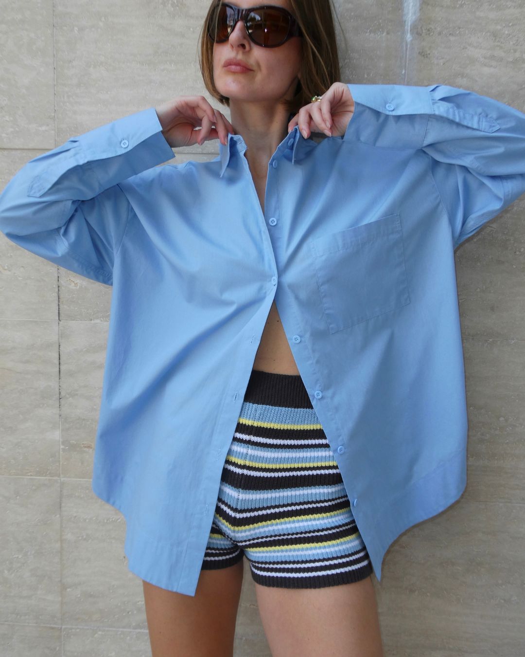 Cotton Poplin Long Sleeve Shirt Blue