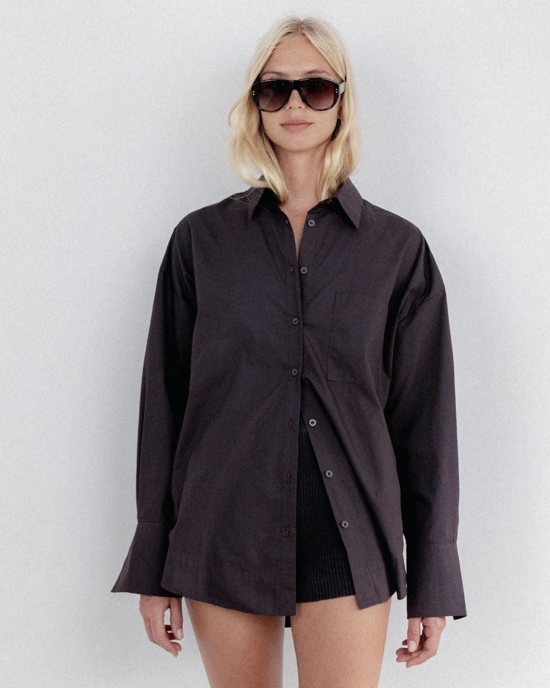 Cotton Poplin Long Sleeve Shirt Chocolate