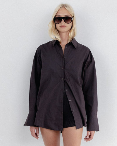 Cotton Poplin Long Sleeve Shirt Chocolate