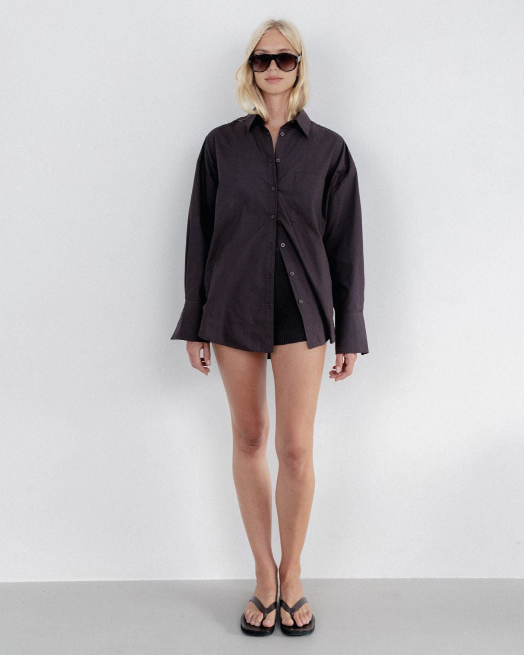 Cotton Poplin Long Sleeve Shirt Chocolate