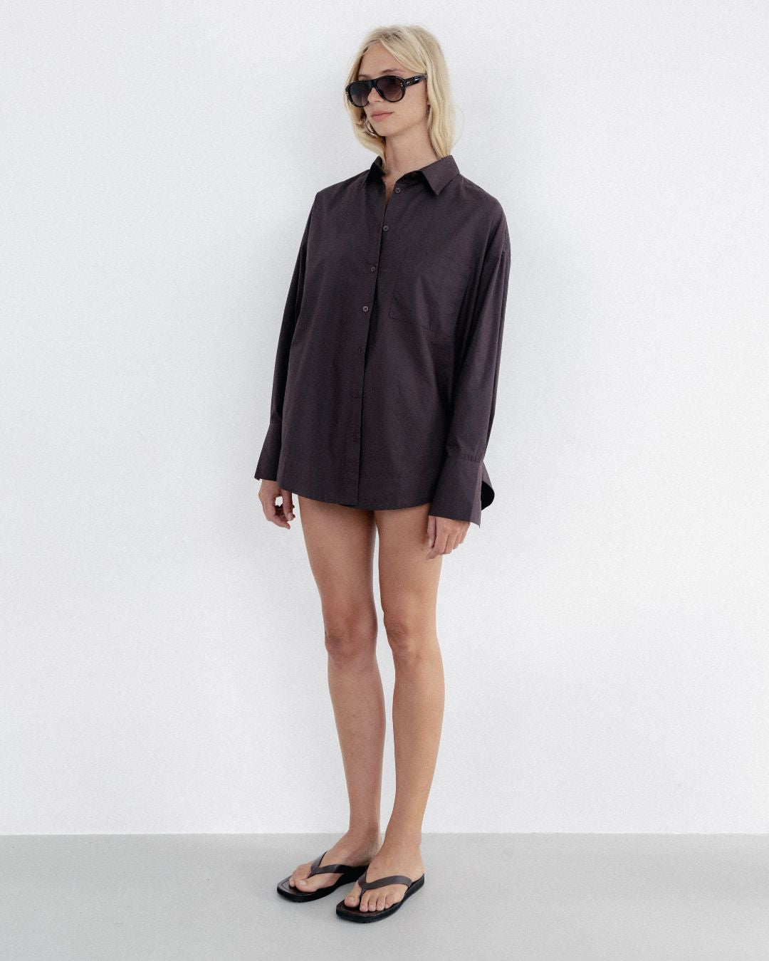 Cotton Poplin Long Sleeve Shirt Chocolate