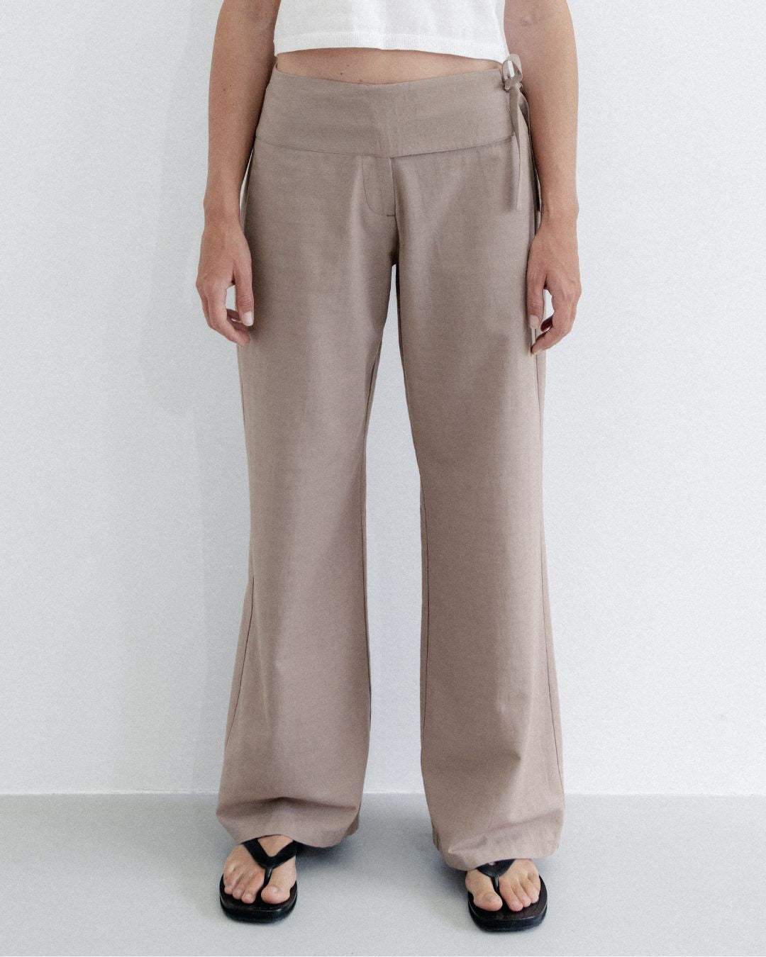Cotton Side Tie Wide Leg Pant Taupe