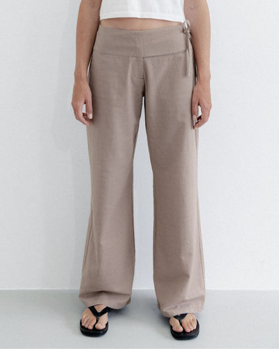 Cotton Side Tie Wide Leg Pant Taupe