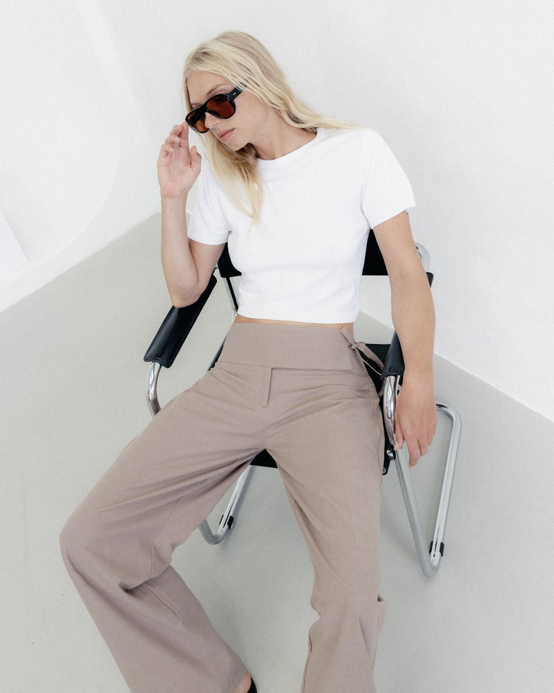Cotton Side Tie Wide Leg Pant Taupe