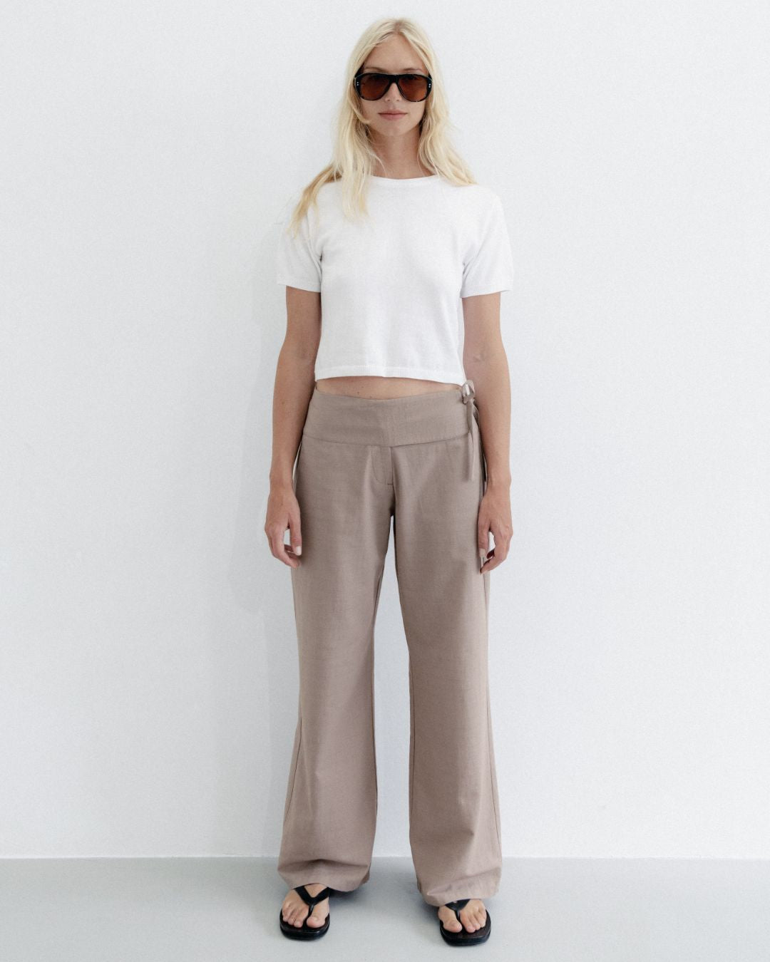 Cotton Side Tie Wide Leg Pant Taupe