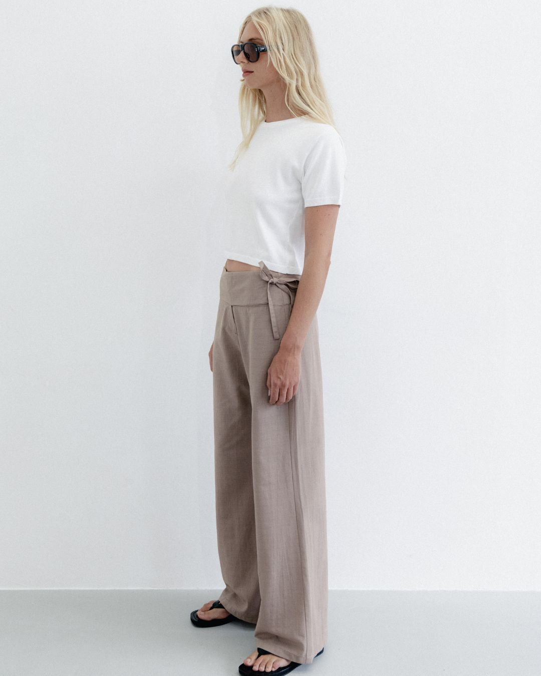 Cotton Side Tie Wide Leg Pant Taupe