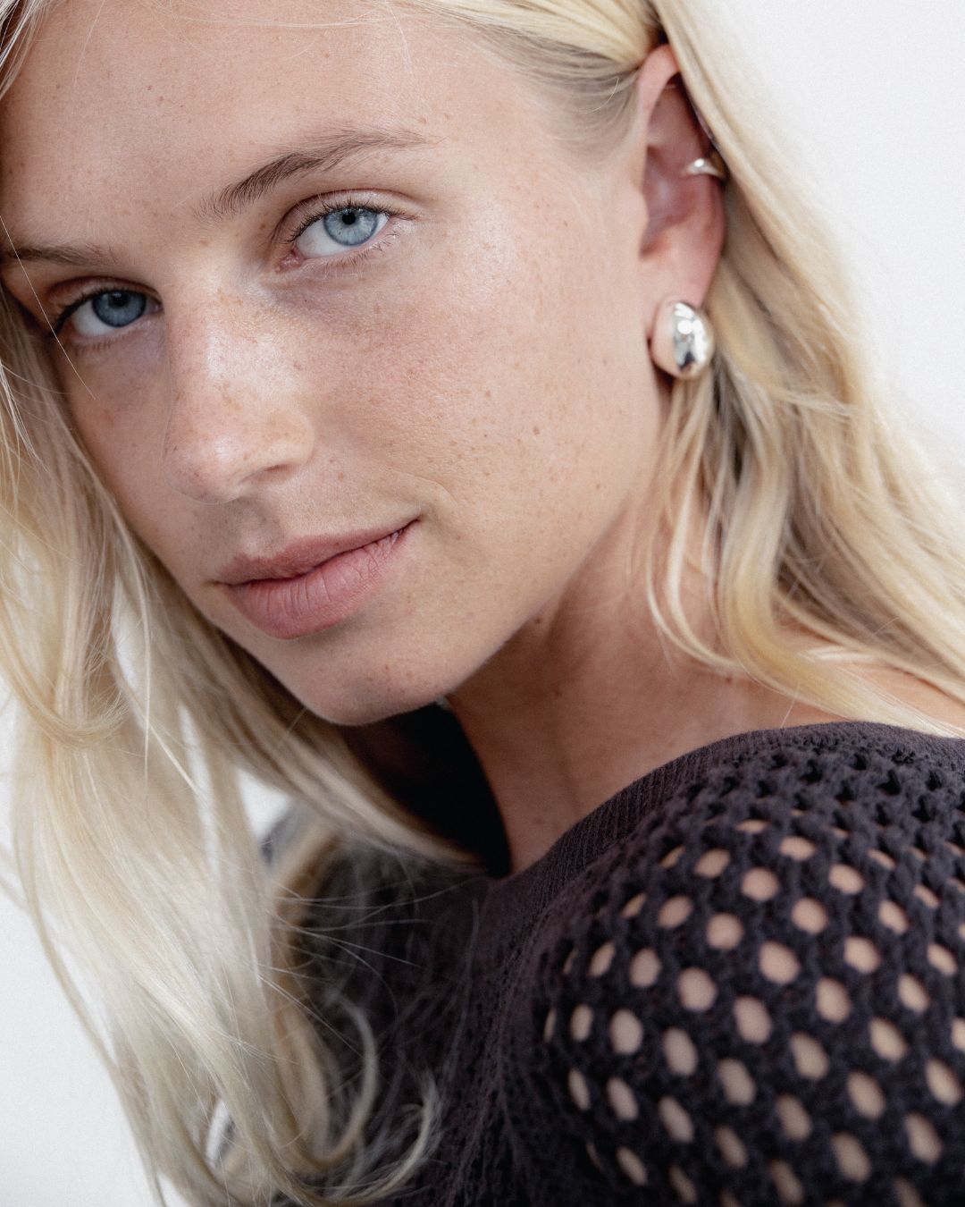 Crochet Knit Long Sleeve Mini Dress Chocolate