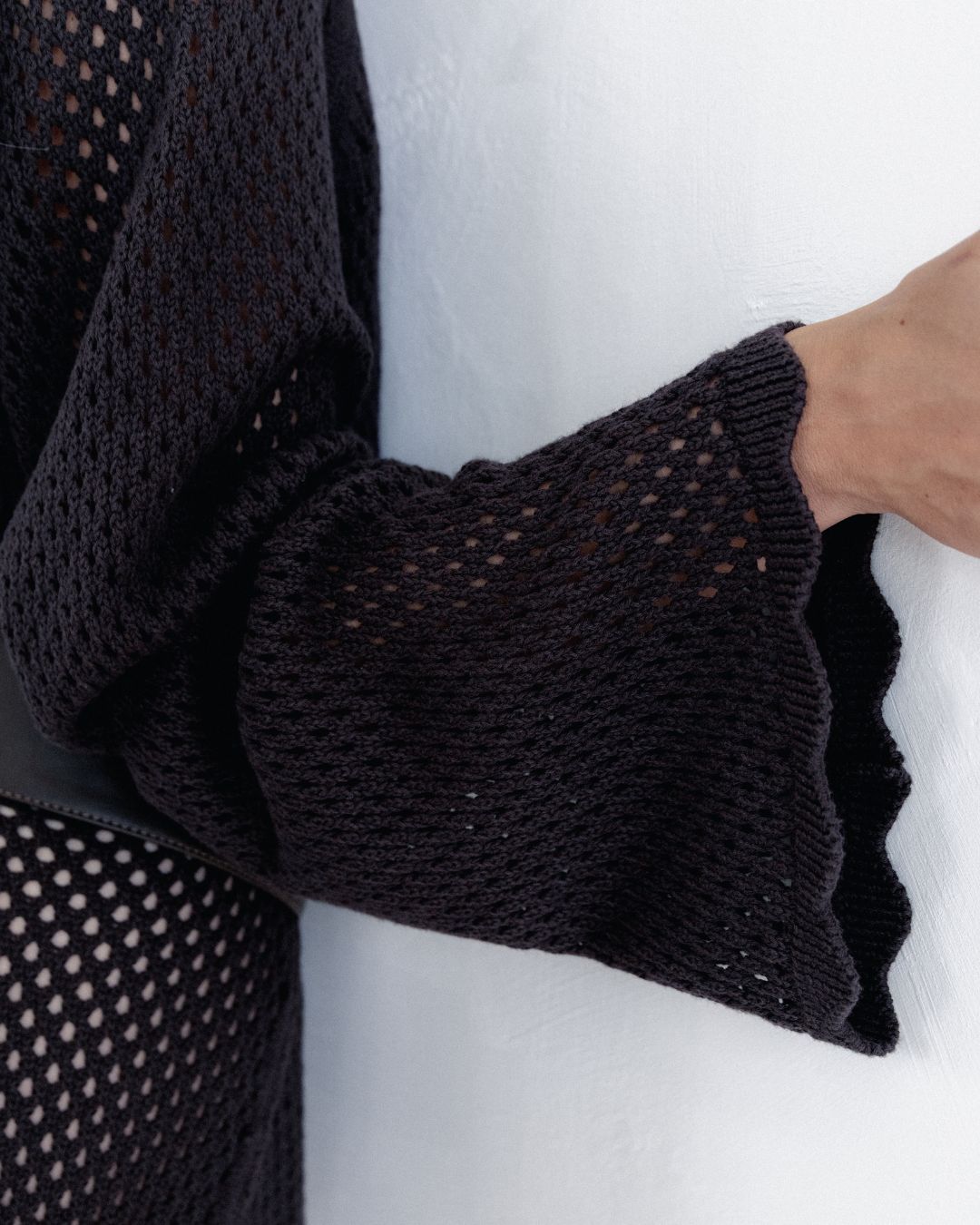 Crochet Knit Long Sleeve Mini Dress Chocolate