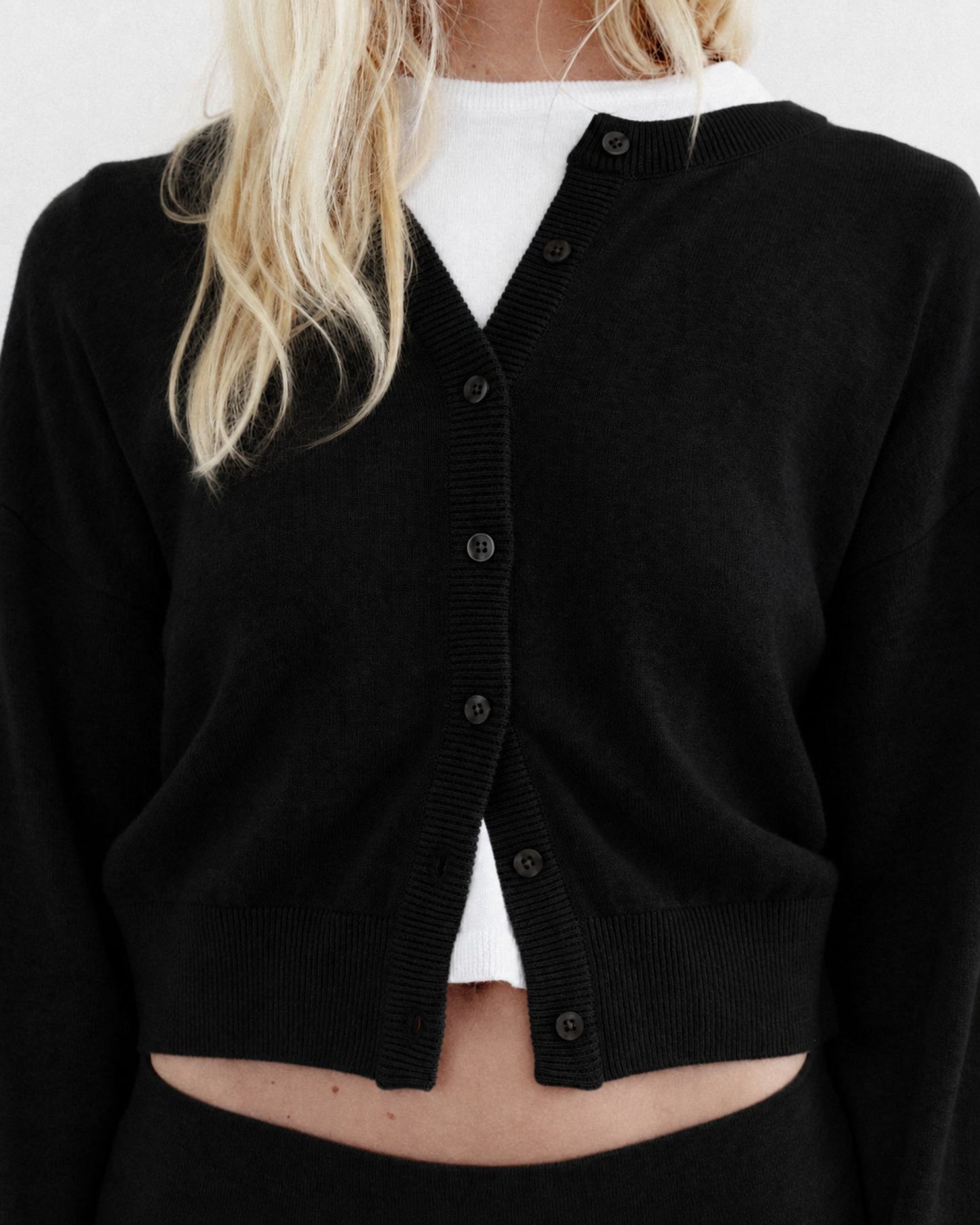Knit Button Up Cardigan Black