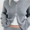 Knit Double Zip Cardigan Grey Marle