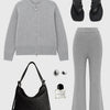 Knit Double Zip Cardigan Grey Marle