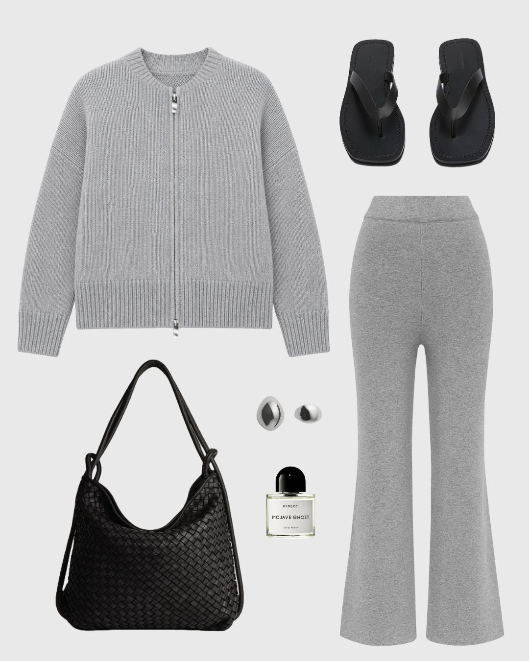 Knit Double Zip Cardigan Grey Marle