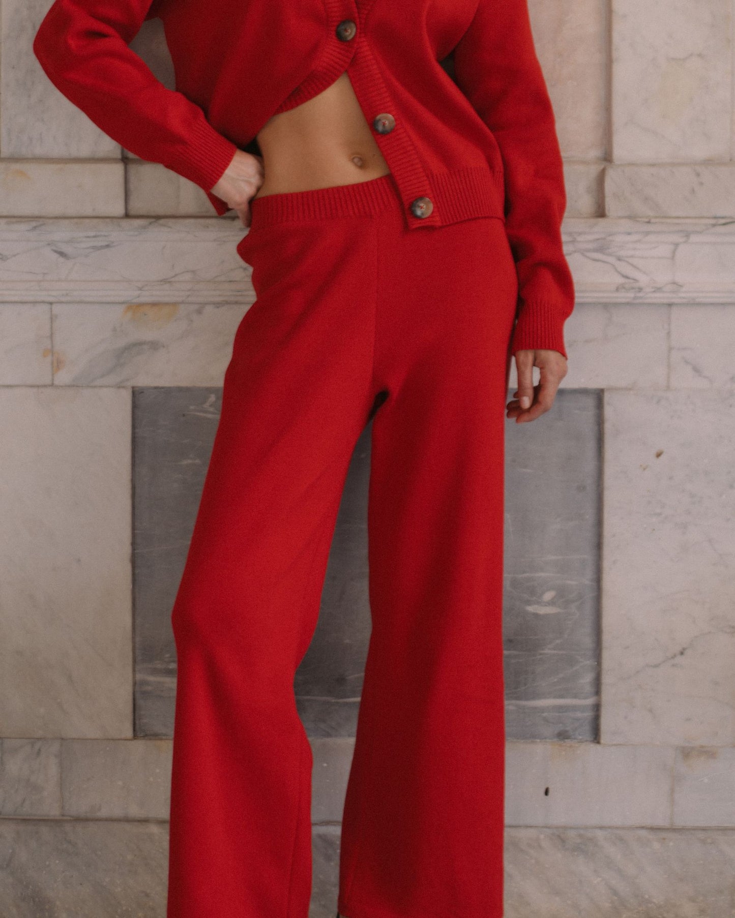 Mid Rise Knit Pant Red