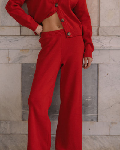 Mid Rise Knit Pant Red