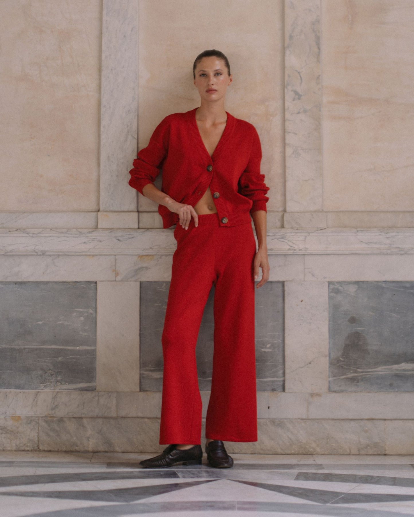 Mid Rise Knit Pant Red