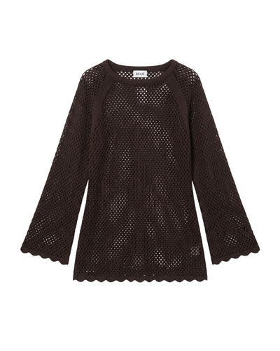 Crochet Knit Long Sleeve Mini Dress Chocolate