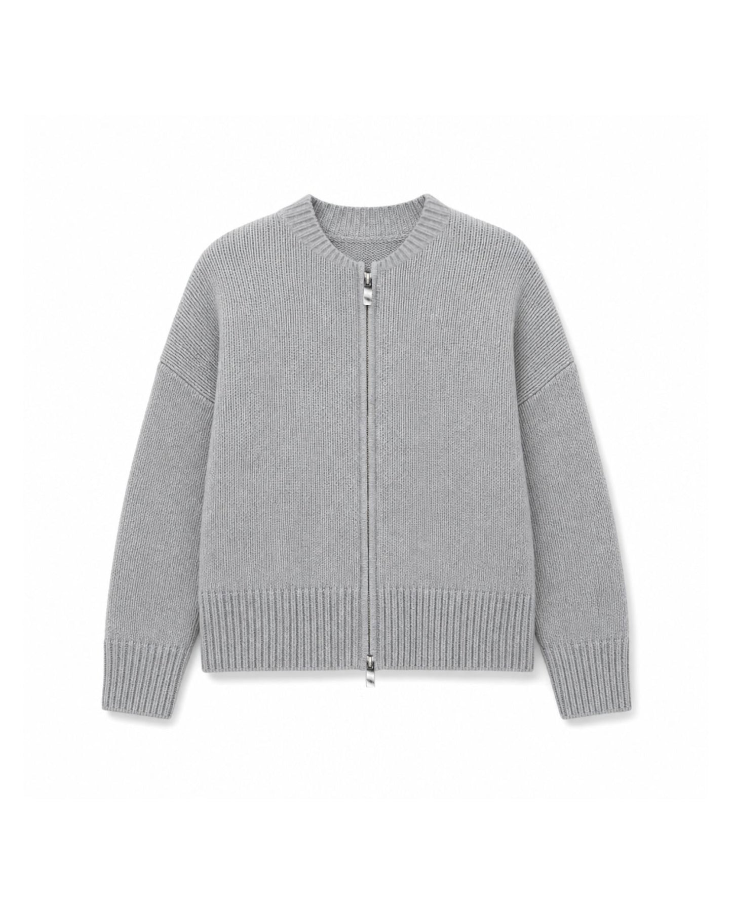 Knit Double Zip Cardigan Grey Marle