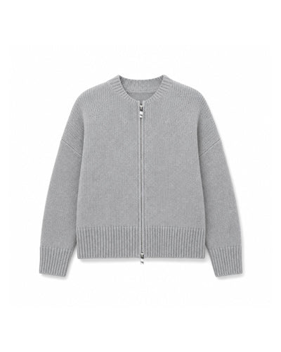 Knit Double Zip Cardigan Grey Marle