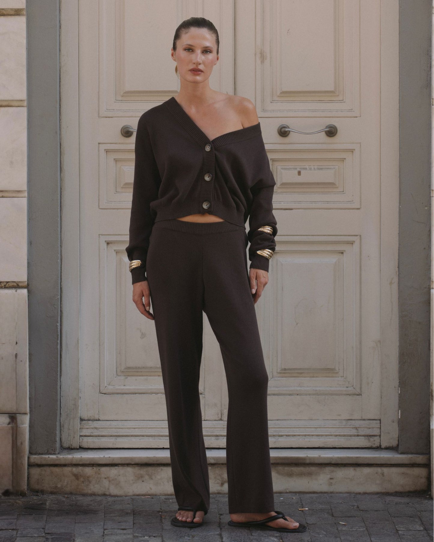Mid Rise Knit Pant Chocolate