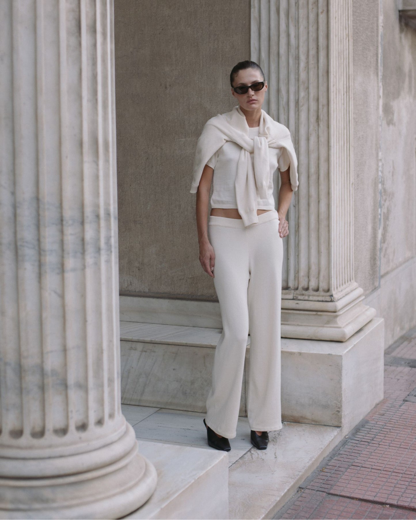 Mid Rise Knit Pant Ecru