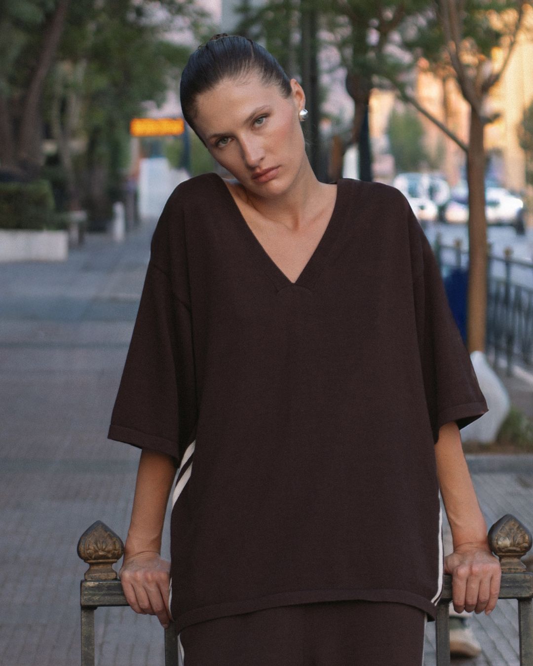 Limited Edition Knit Stripe Sport Jersey Tee Chocolate