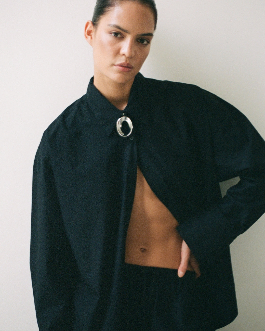 Cotton Poplin Long Sleeve Shirt Black