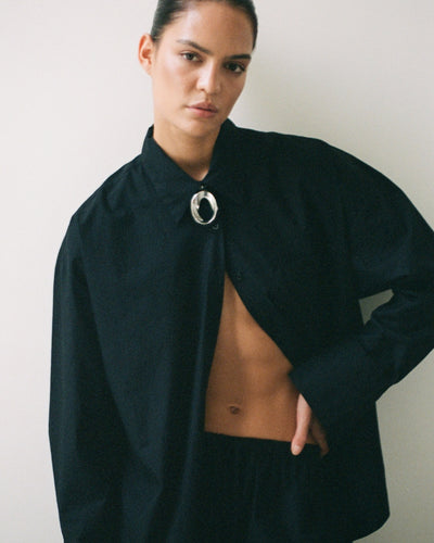 Cotton Poplin Long Sleeve Shirt Black