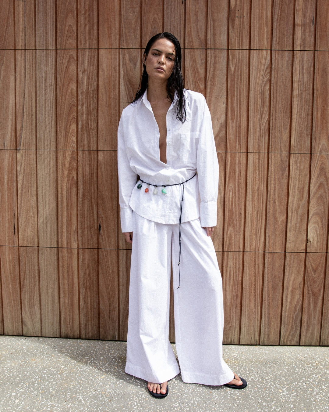 Cotton Poplin Wide Leg Pant White