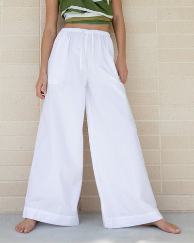 Cotton Poplin Wide Leg Pant White
